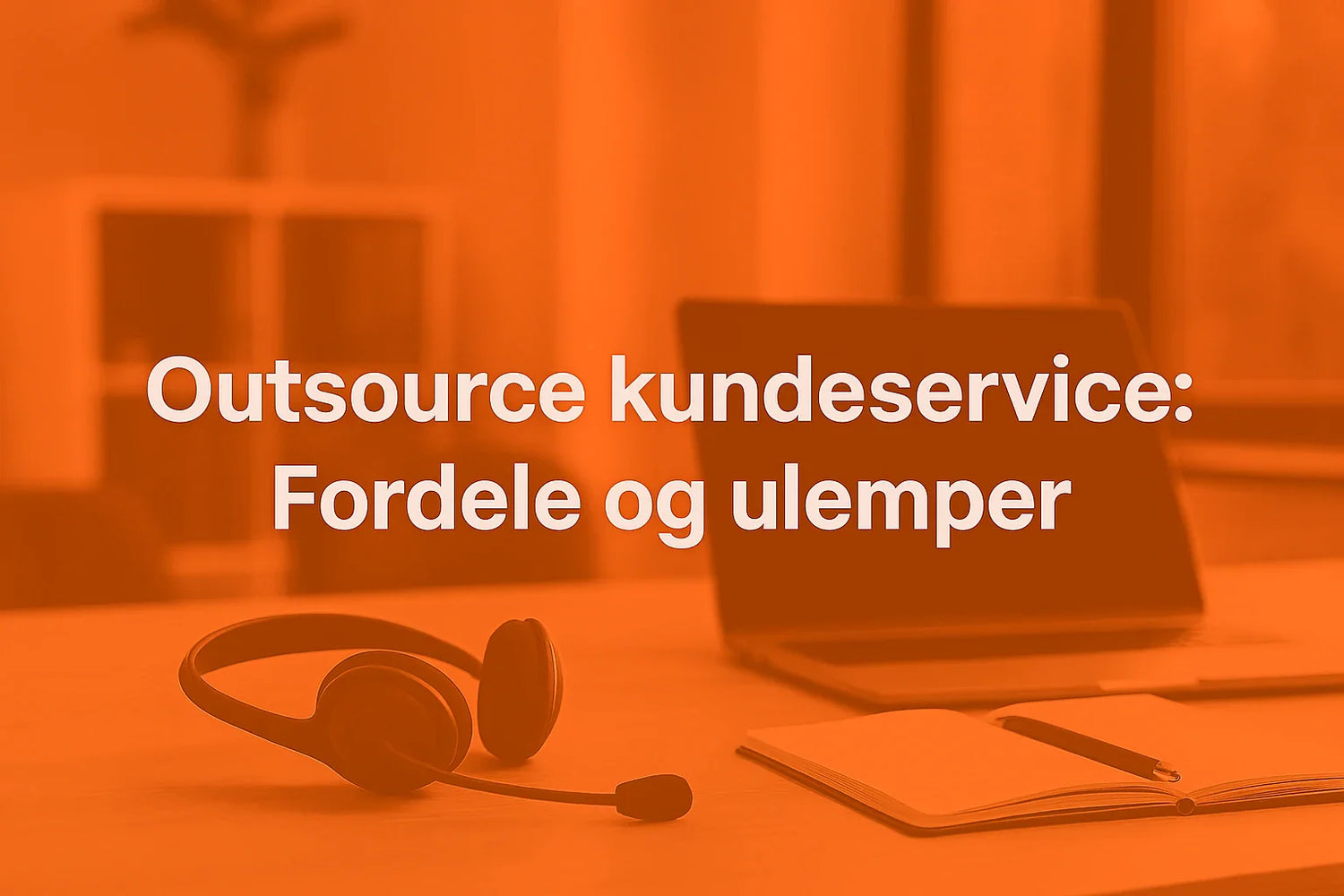 Moderne skrivebord med headset, laptop og notesbog – symbol på outsourcing af kundeservice i en professionel webshop-kontekst.